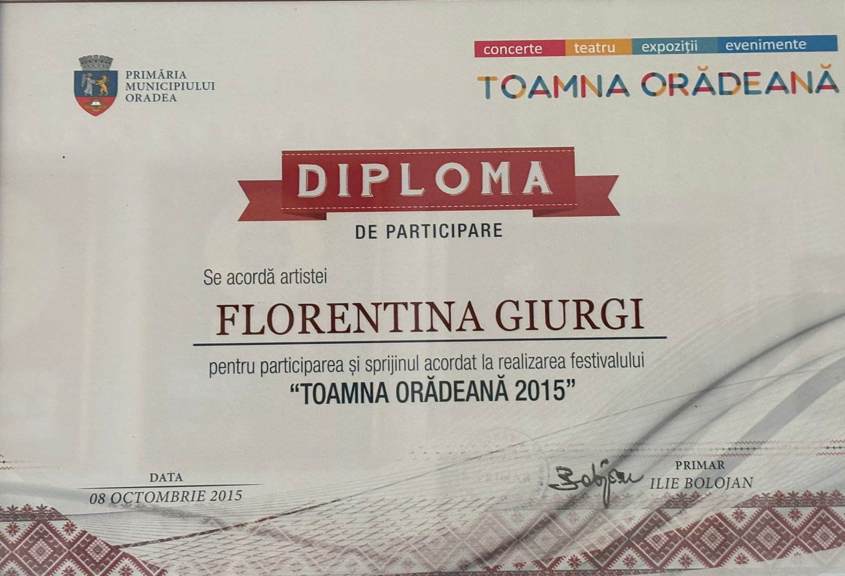 Diplomă Florentina și Petre Giurgi