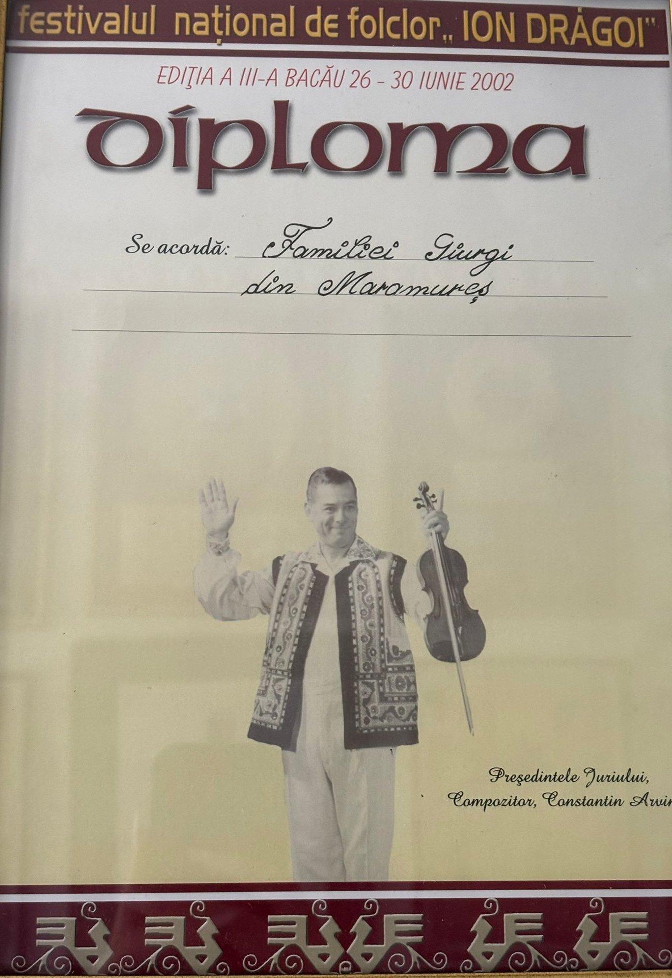 Diplomă Florentina și Petre Giurgi