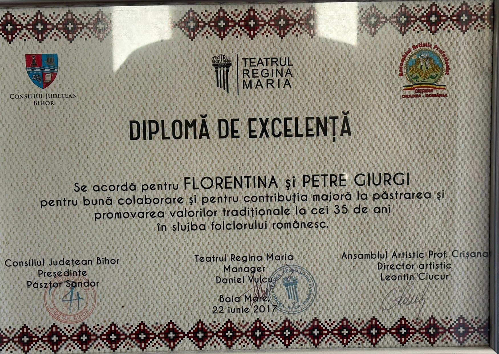 Diplomă Florentina și Petre Giurgi