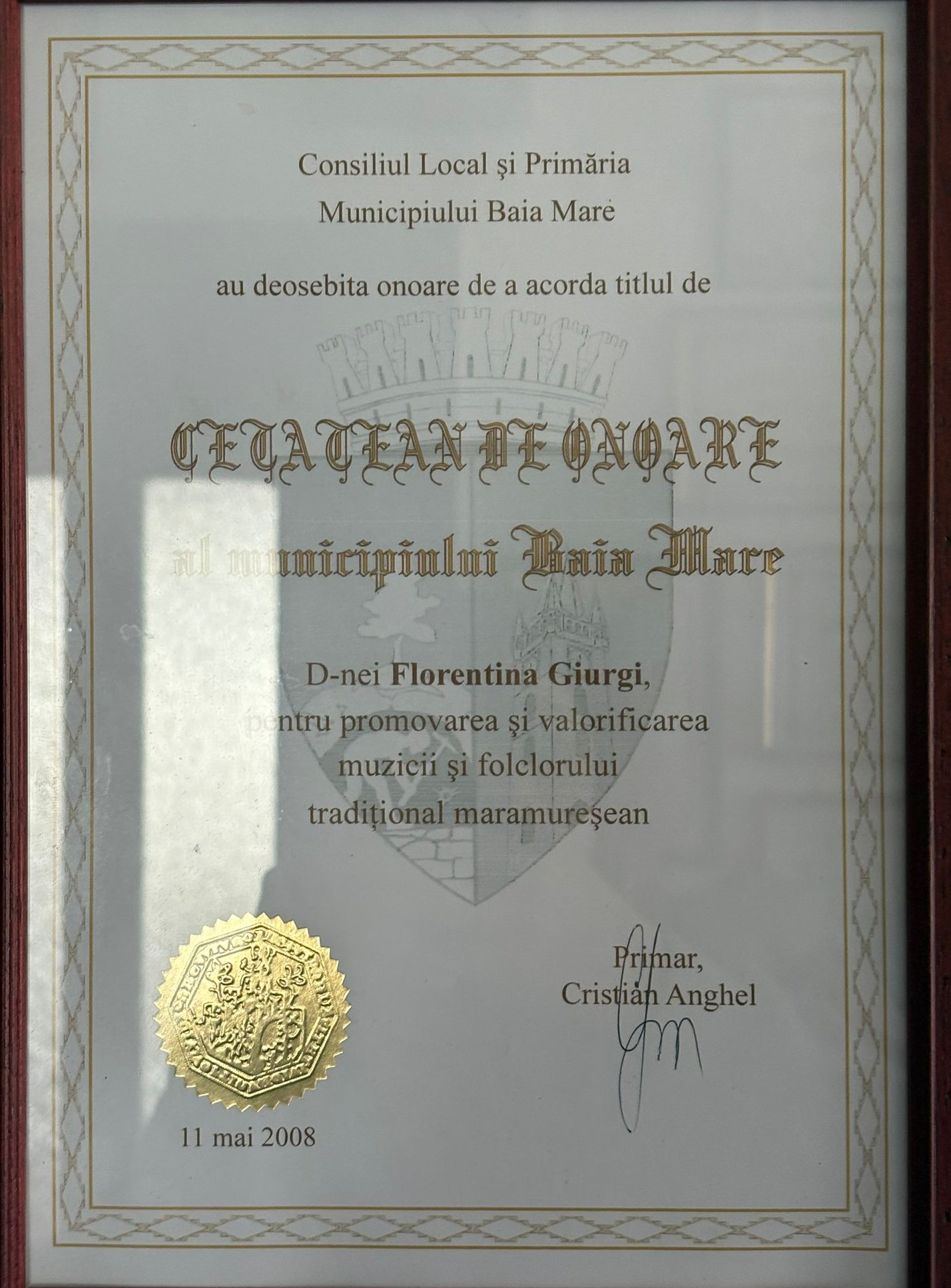 Diplomă Florentina și Petre Giurgi