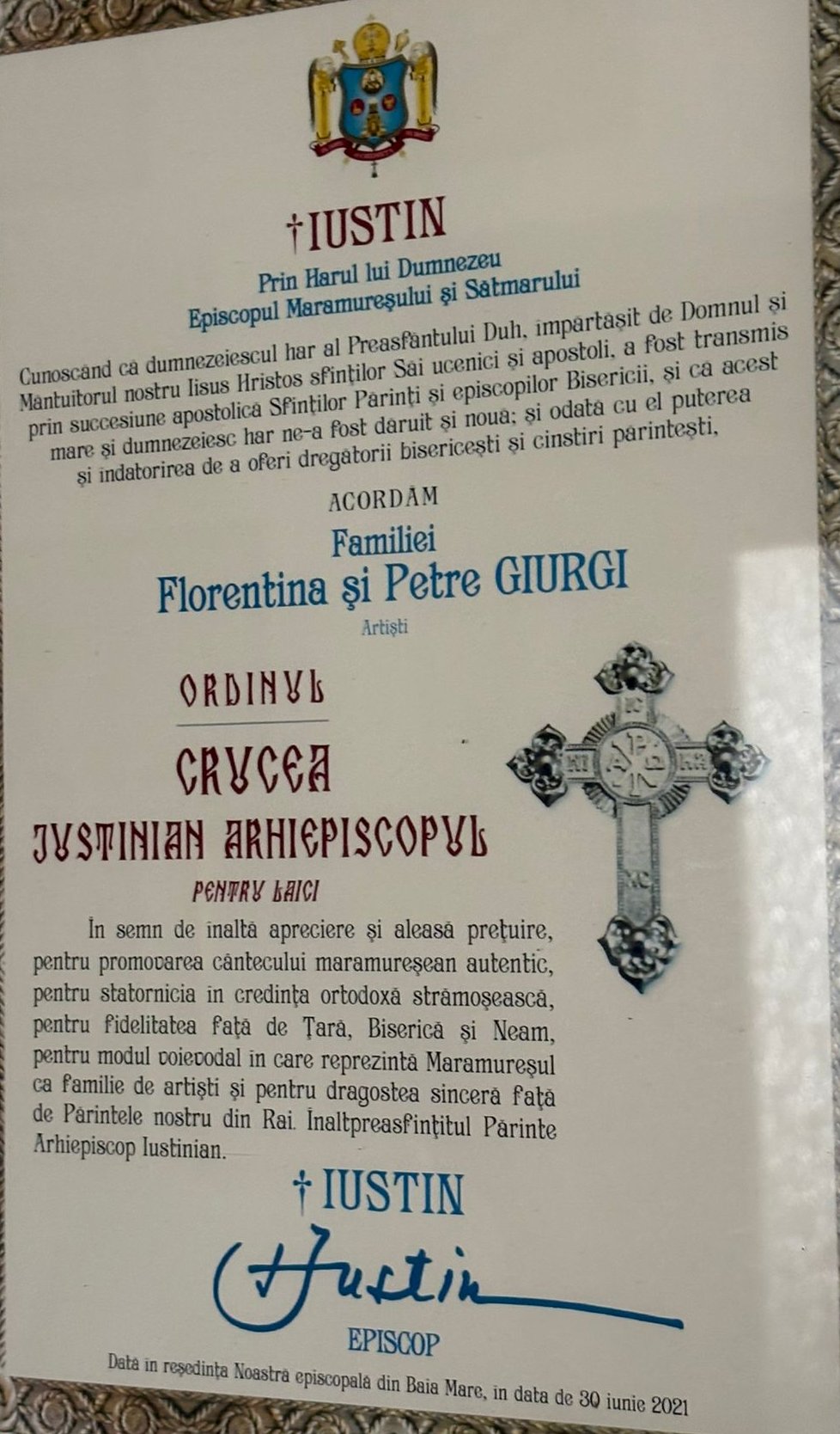 Diplomă Florentina și Petre Giurgi