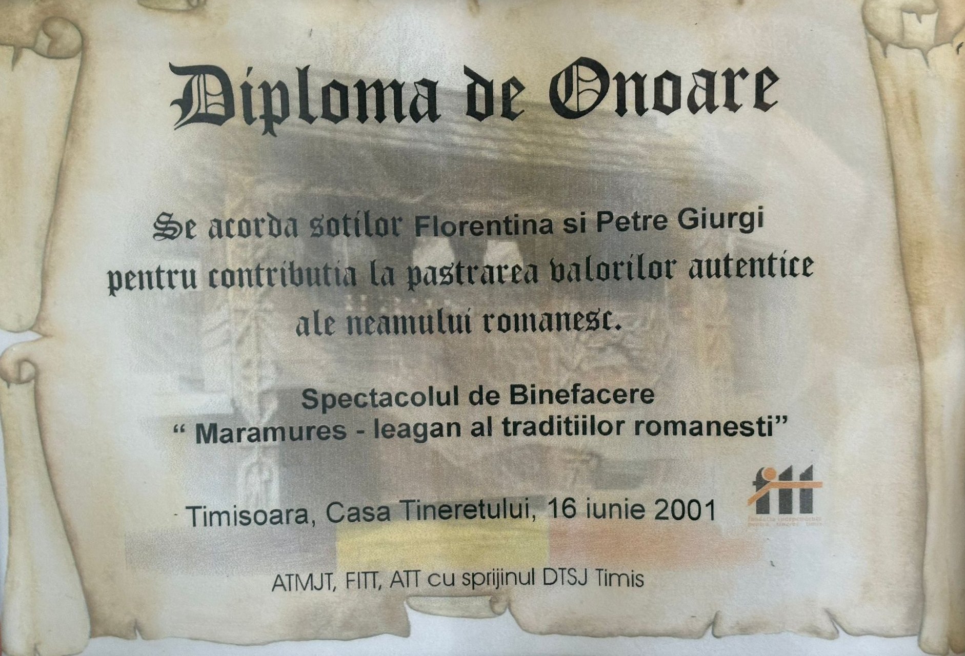 Diplomă Florentina și Petre Giurgi