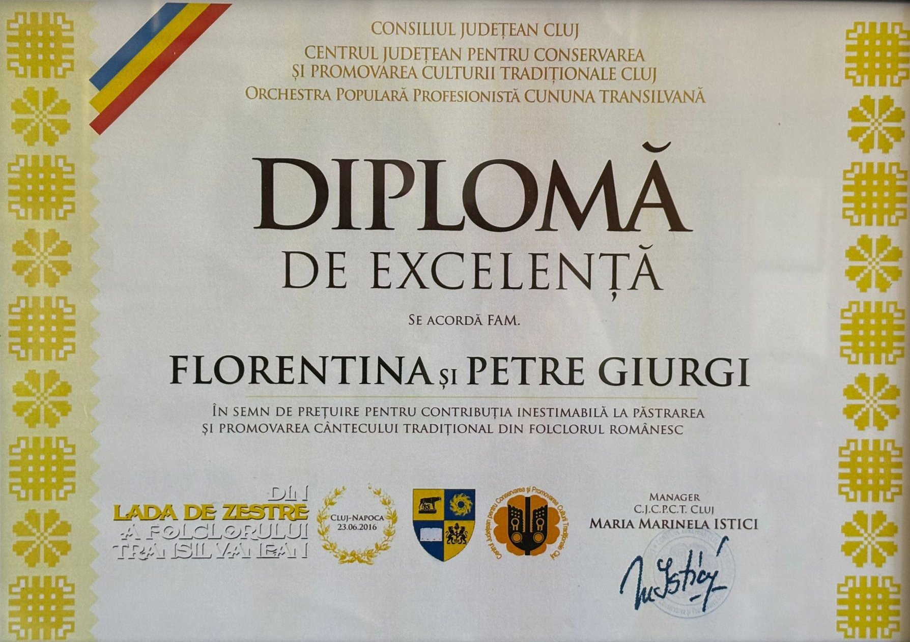Diplomă Florentina și Petre Giurgi